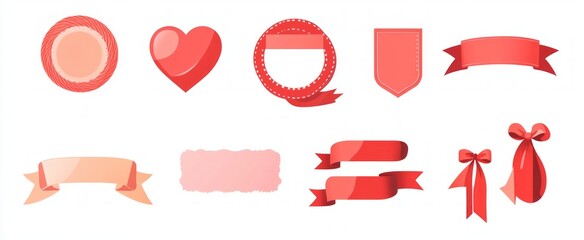 Red Ribbon and Heart Graphic Design Elements