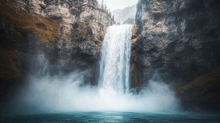 Vertical photograph of a stunning waterfall cascading down rocky terrain