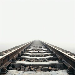 A transparent PNG image of railway tracks stretching into the distance, showcasing a captivating