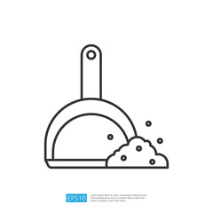 A simple line drawing of a scoop with a mound of powder, illustrating a common tool used for measuring or transferring substances like flour or sugar.