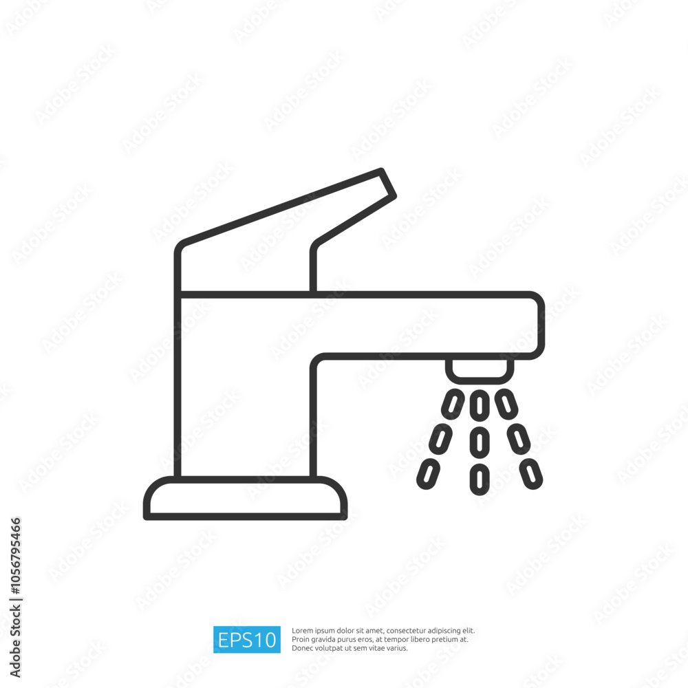 Poster A simple line drawing of a faucet with water flowing from it, symbolizing water usage and plumbing.
