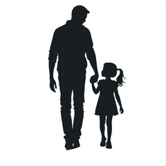 A man is holding a child's hand. The child is wearing a dress