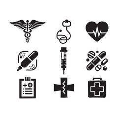 Medical care service icon collection Vector illustration