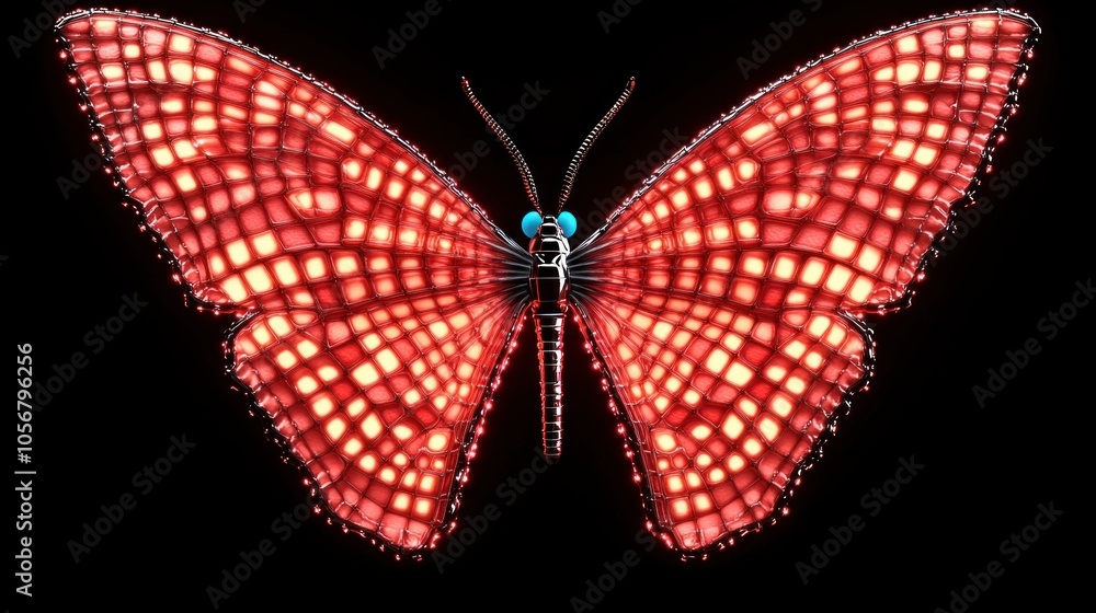 Poster captivating radiance of a digital butterfly exploring the intersection of nature and technology in a