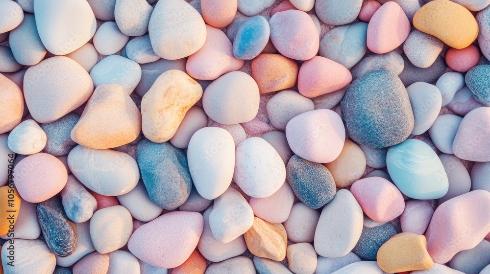 Poster Pastel hued pebble stones creating a soft and colorful backdrop