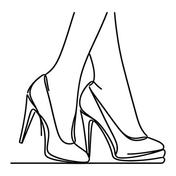 recommend clip art: Woman legs walking in high heels shoes continuous line drawing