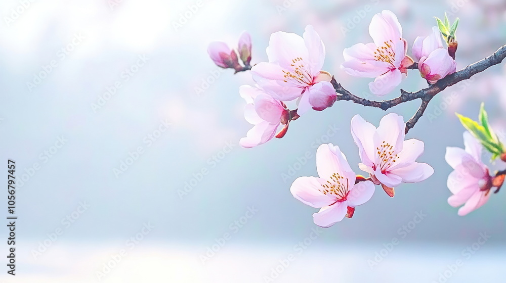 Poster Delicate cherry blossoms in soft bloom a serene nature scene captured in gentle light and color