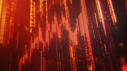 Obraz premium Digital stock market chart with red and orange color background