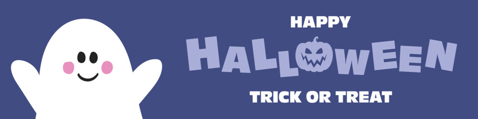 Happy Halloween. Cute banner with hand drawn ghost. Vector illustration