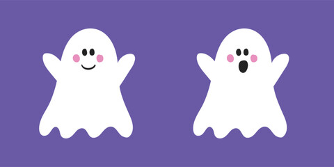 Halloween design with hand drawn ghosts. Clipart set. Vector illustration