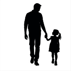 A man is holding a child's hand. The child is wearing a dress
