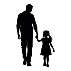 A man is holding a child's hand. The child is wearing a dress