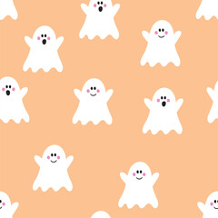 Design of Halloween pattern with cute ghosts. Vector illustration