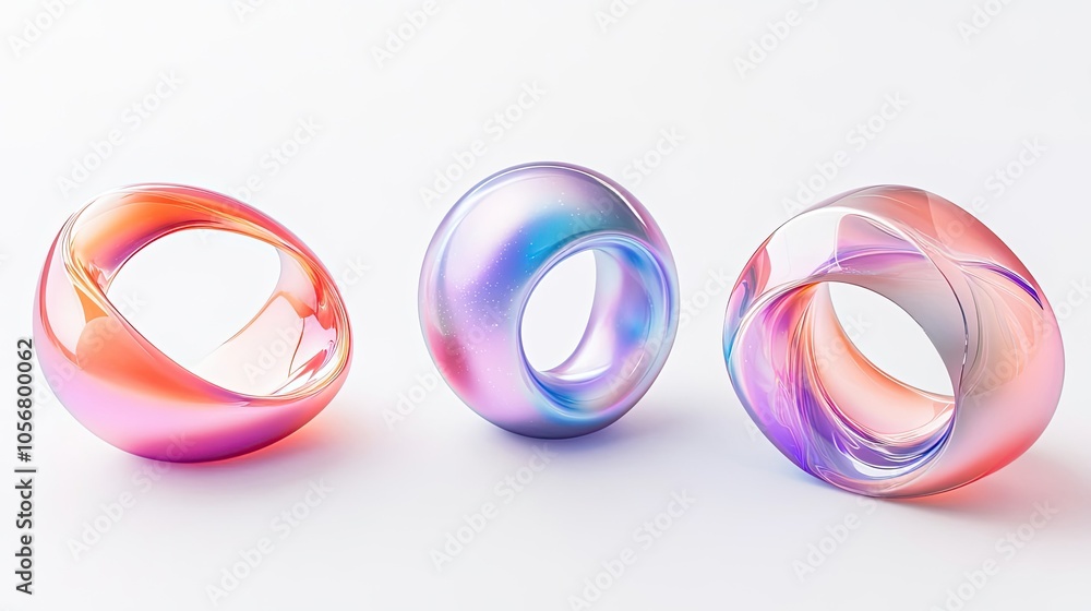 Poster metallic shapes with holograms on a neutral background generative ai