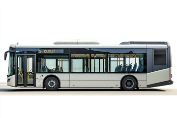 White Low-floor bus with blank side on white background