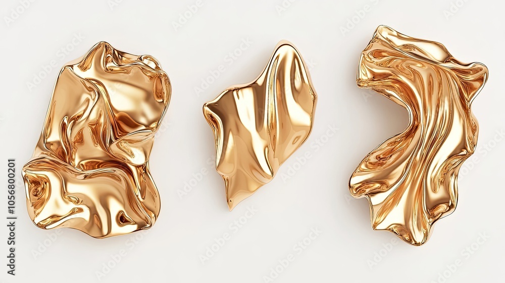Poster fluid metallic shapes in a soft light creating a holographic effect generative ai