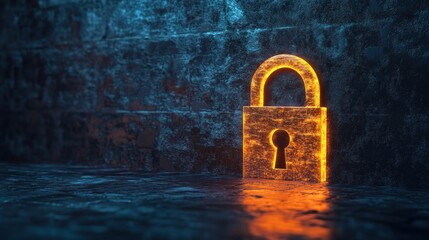 Glowing Lock on a Dark Background