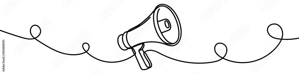 Aufkleber megaphone making announcement in one line art style. promoting message with continuous line