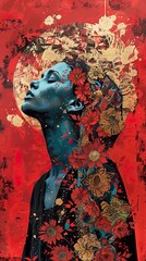 Fototapeta premium Abstract Portrait of a Woman with Flowers