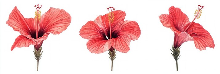 Obraz premium Stunning Red Hibiscus Botanical Illustration