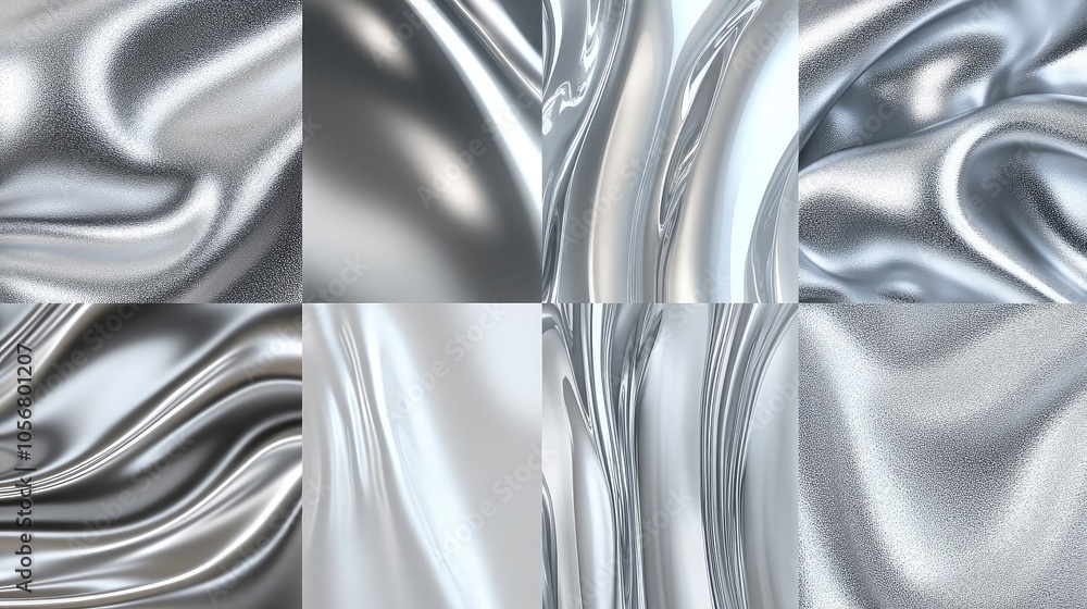 Poster elegant silver gradient with chrome liquid waves generative ai