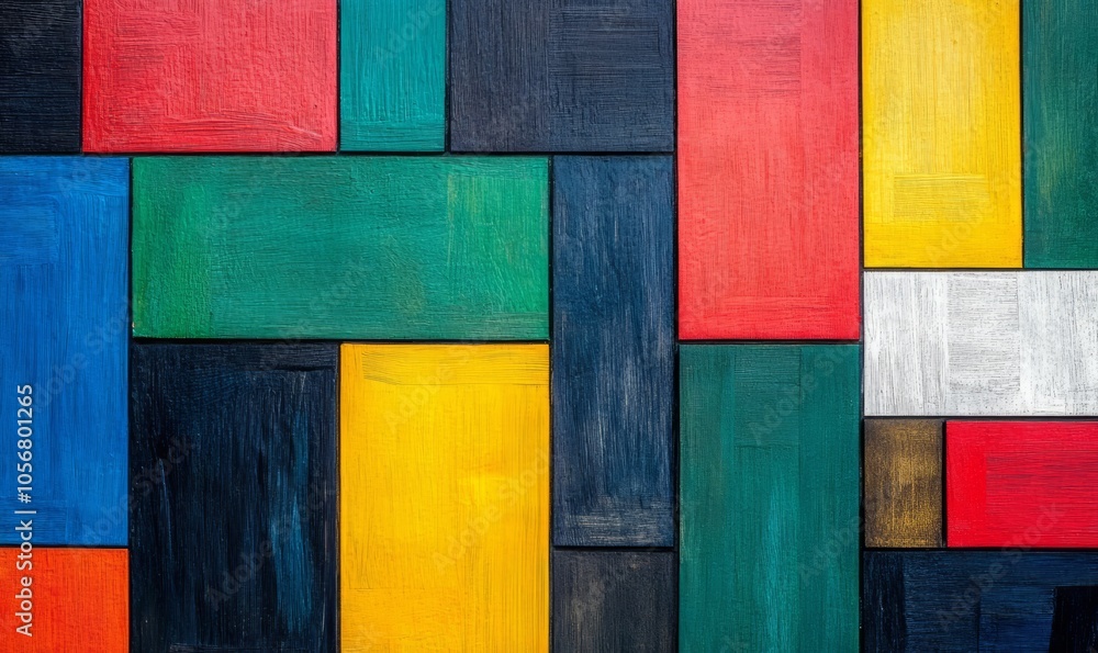 Poster vibrant color block pattern in primary colors creating a lively abstract design for artistic inspira
