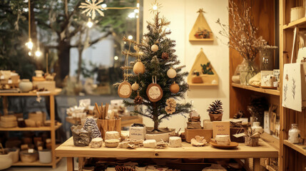 Green Santa: New Year's Eve shop with eco-friendly decor. 