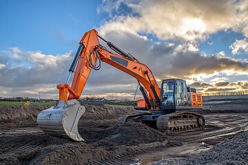 Excavator working at construction site 