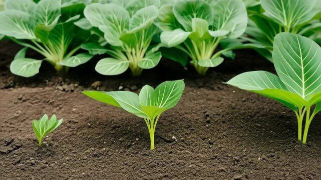 Lush green pak choi growing in a vibrant garden setting with rich soil and flourishing leaves, 4k video