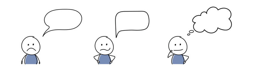 Sad stickman with empty speech bubbles. Vector