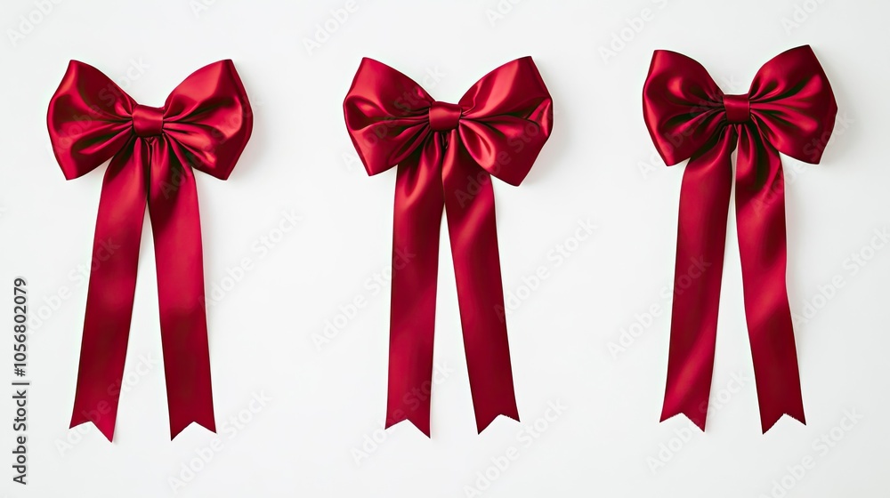 Poster Elegant Red Ribbon Bows Displayed on a Light Background for Decoration Generative AI
