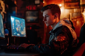 Obraz premium Online gaming at an internet cafe depicting the esports environment