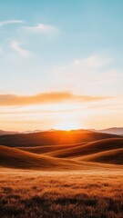 Naklejka premium Golden Hour Twilight: Hazy Light Casting a Warm Glow Over Serene Landscapes