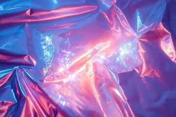 Holographic rainbow light reflecting on a metallic surface, creating a vibrant and dynamic visual effect.