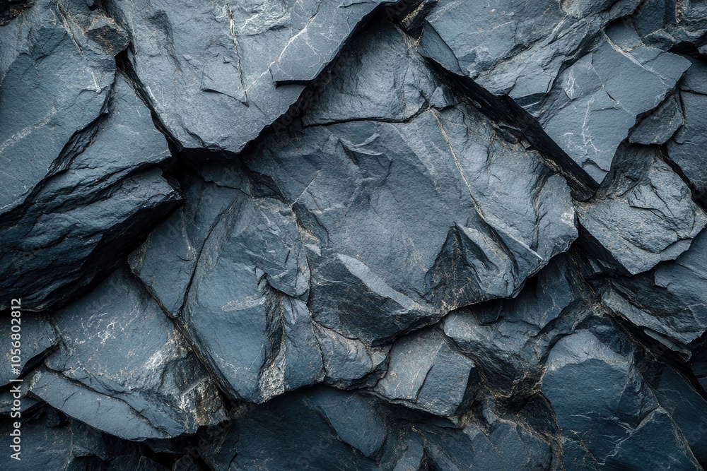 Poster granite surface with grey and black patterns featuring deep cracks. rough mountain overview. charcoa