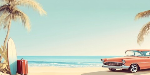 Fototapeta premium Vintage Car on a Beach Vacation
