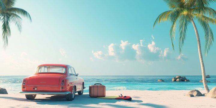 Fototapeta Vintage Car Beach Vacation