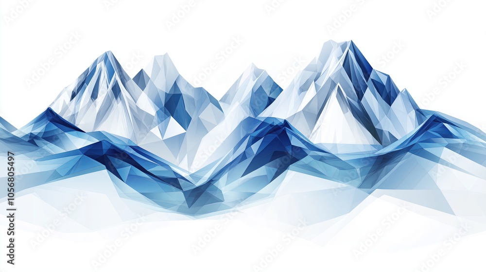 Poster A digital low-poly rendering of a mountain range in shades of gray and blue for a unique, angular look