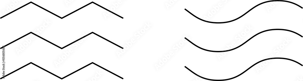 Aufkleber wave line and wavy zigzag lines. black curved lines pattern in abstract style. horizontal geometric 