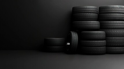 Car tire black banner background. Tires for sale in shop