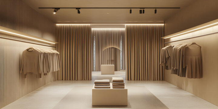 Beige Minimalist Clothing Boutique Interior Design 