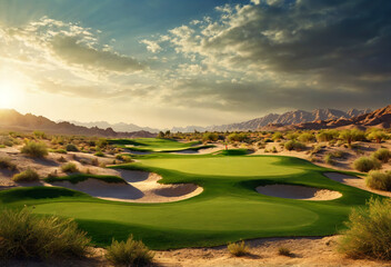 Green playground for recreation as an oasis. Golf course. Generative AI