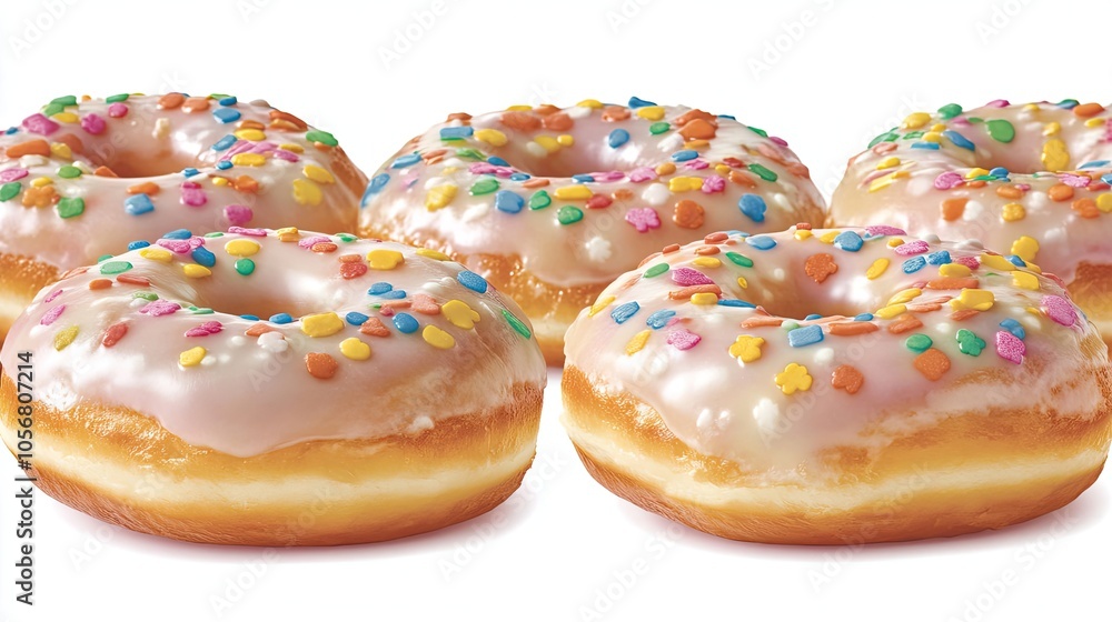 Poster colorful sprinkle donuts in a bakery display at midday generative ai