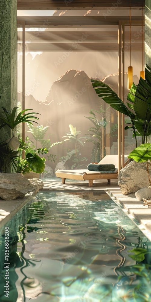 Poster abstract representation of a serene spa setting for rejuvenation.
