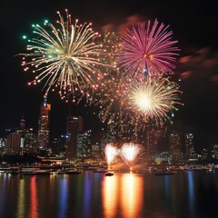 Naklejka premium New Year Eve city fireworks show