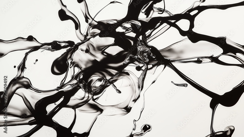 Poster a close-up view of ink and water creating beautiful, organic shapes in black and white.