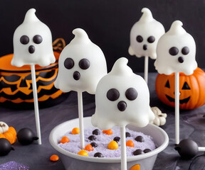 Obraz premium Homemade halloween ghost cake pops ready for a holyday party.