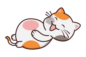 A cat lying down because it is full