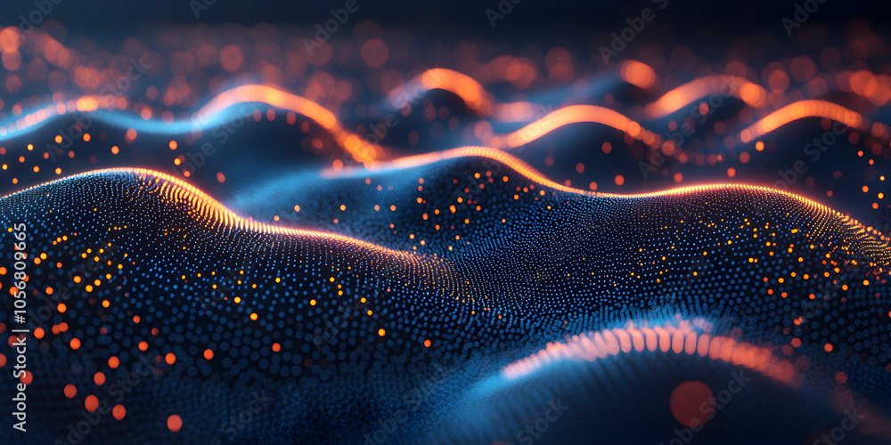 Poster digital flow: abstract waves of light and data