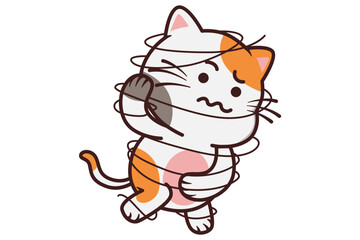 Cute Cat Wrapped in Thread Illustration
